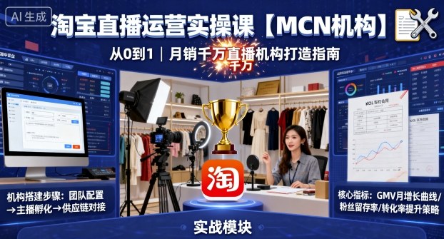 淘宝直播运营实操课【MCN机构】，从0到1做一家月销千W的直播机构-鼎铸网