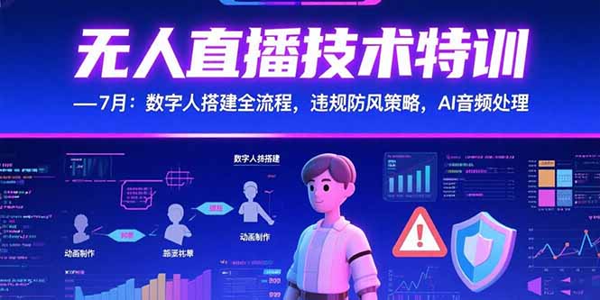 无人直播技术特训-7月：数字人搭建全流程，违规防风策略，AI音频处理-鼎铸网