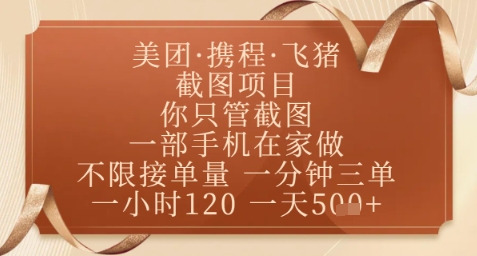 飞猪美团截图项目，你只管截图，一部手机在家做，正规平台无套路，一天5张+【揭秘】-鼎铸网