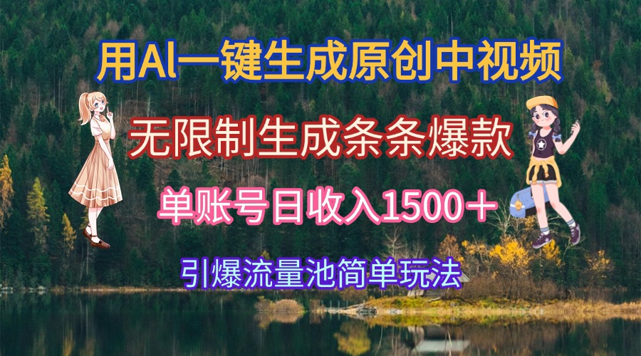 用Al一键生成原创中视频，无限制生成条条爆款，单账号日收入1500＋引爆…-鼎铸网