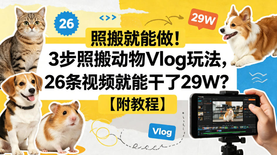 照搬就能做！3步照搬动物Vlog玩法，26条视频就能干了29W？【附教程】【赠coze一键生成工作流】-鼎铸网