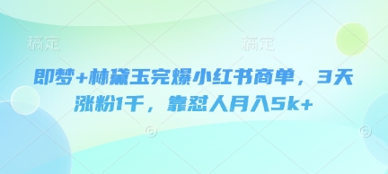 即梦+林黛玉完爆小红书商单，3天涨粉1千，靠怼人月入5k+-鼎铸网