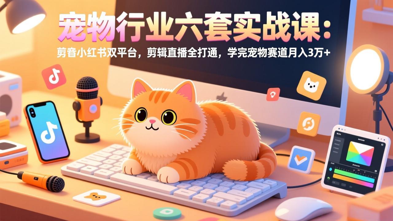 宠物行业六套实战课：抖音小红书双平台，剪辑直播全打通，学完宠物赛道月入3万+-鼎铸网