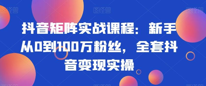 抖音矩阵实战课程：新手从0到100万粉丝，全套抖音变现实操-鼎铸网