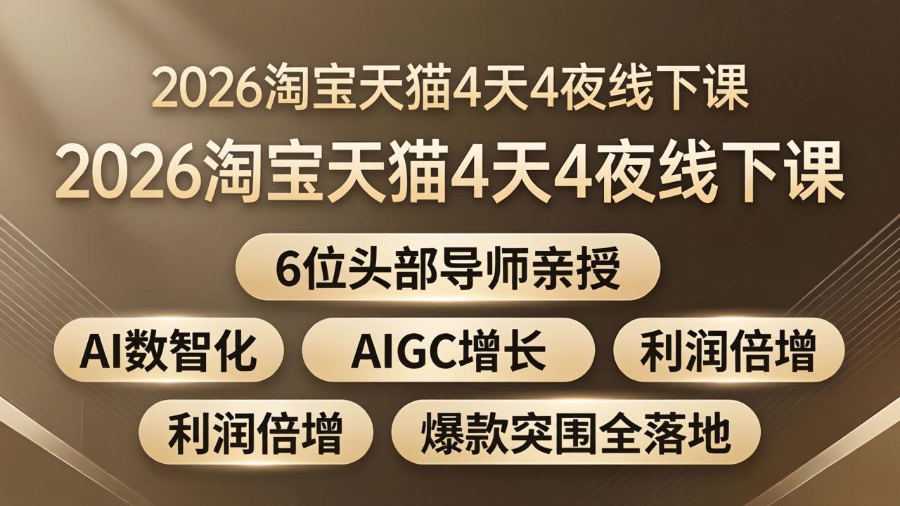 2026淘宝天猫4天4夜线下课：6位头部导师亲授，AI数智化+AIGC增长+利润倍增+爆款突围全落地-鼎铸网