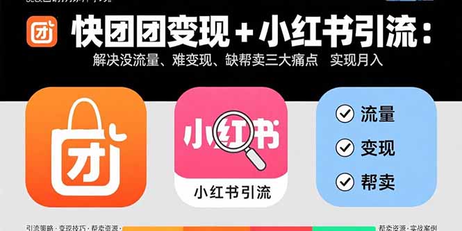 快团团变现+小红书引流：解决没流量、难变现、缺帮卖三大痛点 实现月入3w+-鼎铸网