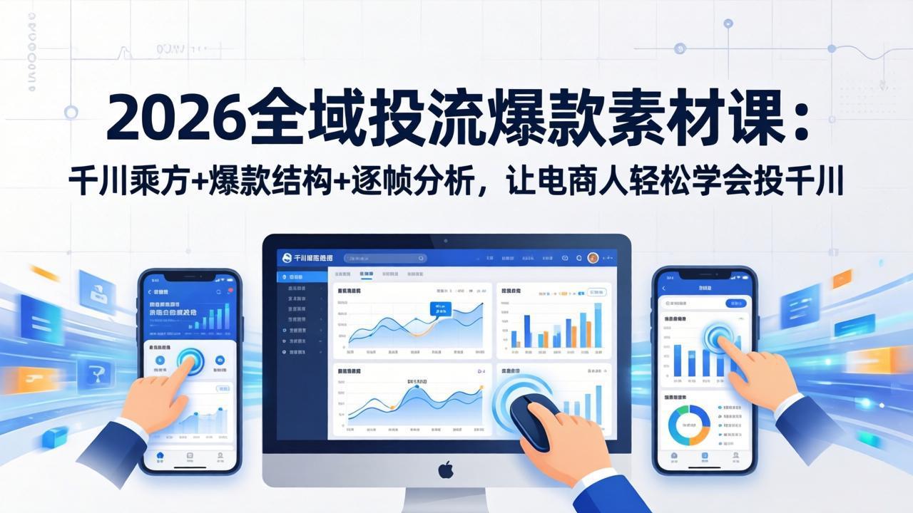 2026全域投流爆款素材课：千川乘方+爆款结构+逐帧分析，让电商人轻松学会投千川-鼎铸网