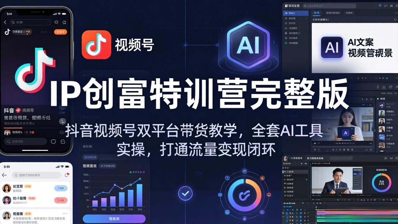 IP创富特训营完整版：抖音视频号双平台带货教学，全套AI工具实操，打通流量变现闭环-鼎铸网