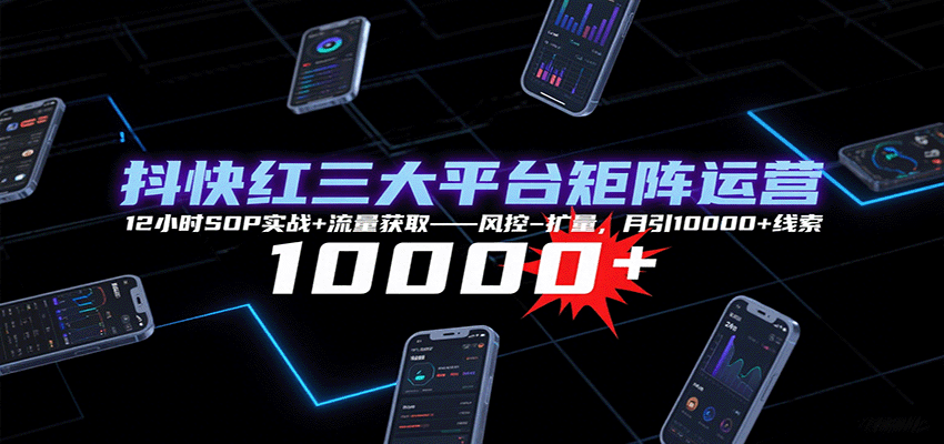 抖快红三大平台矩阵运营，12小时SOP实战+流量获取-风控-扩量，月引10000+线索-鼎铸网