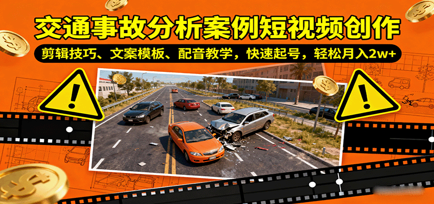 交通事故分析案例短视频创作，剪辑技巧、文案模板、配音教学，快速起号，轻松月入2w+-鼎铸网