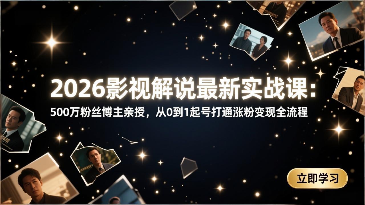 2026影视解说最新实战课：500万粉丝博主亲授，从0到1起号打通涨粉变现全流程-鼎铸网