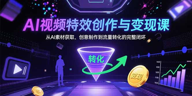AI视频特效创作与变现课：从AI素材获取、创意制作到流量转化的完整闭环-鼎铸网