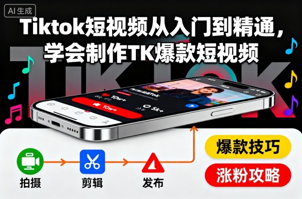 Tiktok短视频从入门到精通，学会制作TK爆款短视频-鼎铸网