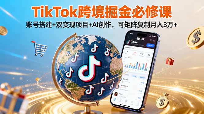 TikTo跨境掘金必修课，账号搭建+双变现项目+AI创作，可矩阵复制月入3万+-鼎铸网