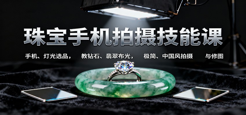 珠宝手机拍摄技能课:手机、 灯光选品，教钻石、翡翠布光，极简、中国风拍摄与修图-鼎铸网