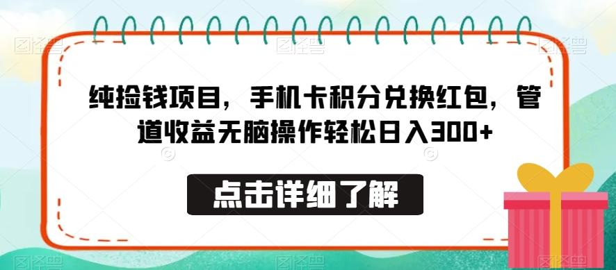 纯捡钱项目，手机卡积分兑换红包，管道收益无脑操作轻松日入300+-鼎铸网