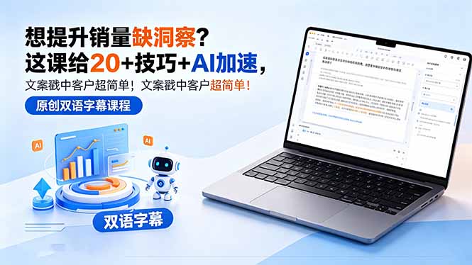 想提升销量缺洞察？这课给 20 + 技巧 + AI 加速，文案戳中客户超简单！【原创双语字幕】-鼎铸网