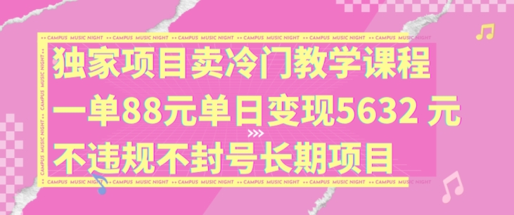 独家项目卖冷门教学课程一单88元单日变现5632元违规不封号长期项目【揭秘】-鼎铸网