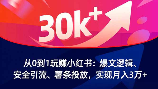 从0到1玩赚小红书：爆文逻辑、安全引流、薯条投放，实现月入3万+-鼎铸网