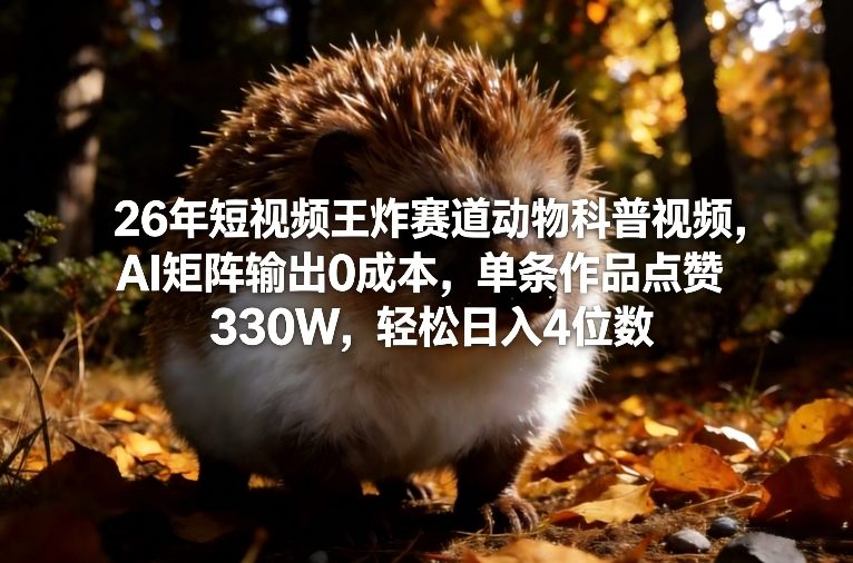 26年短视频王炸赛道动物科普视频，AI矩阵输出0成本，单条作品点赞330W，轻松日入4位数-鼎铸网