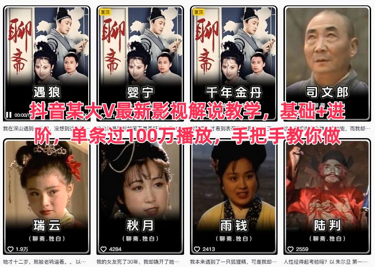 抖音某大V最新影视解说教学，基础+进阶，单条过100万播放，手把手教你做-鼎铸网