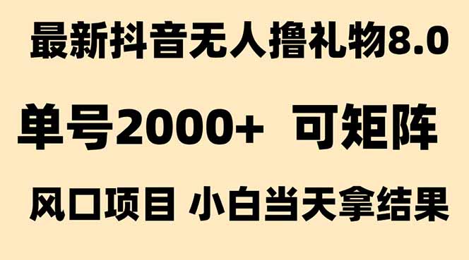 抖音无人撸礼物8.0玩法 全新风口   见效果快  全无人  单号当天产出2000+-鼎铸网
