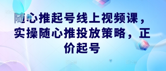 随心推起号线上视频课，实操随心推投放策略，正价起号-鼎铸网
