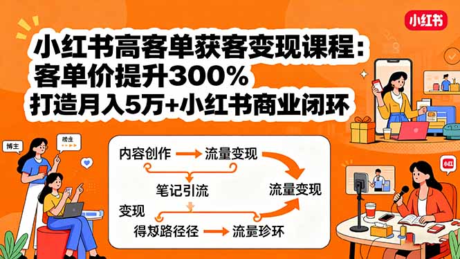 小红书高客单获客变现课程：客单价提升300%，打造月入10万+小红书商业闭环-鼎铸网
