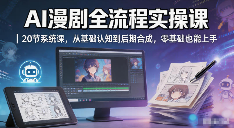 AI漫剧全流程实操课｜20节系统课，从基础认知到后期合成，零基础也能上手-鼎铸网