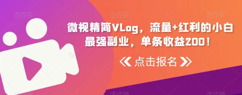 微视精简Vlog，流量+红利的小白最强副业，单条收益200！-鼎铸网