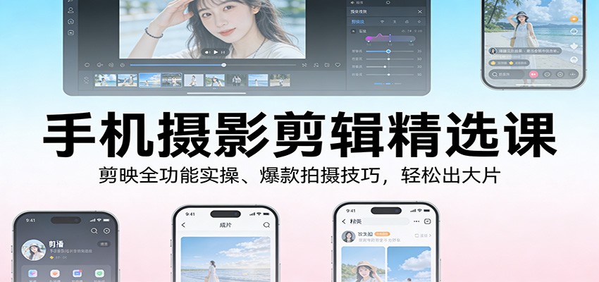 手机摄影剪辑精选课：剪映全功能实操、爆款拍摄技巧，轻松出大片-鼎铸网