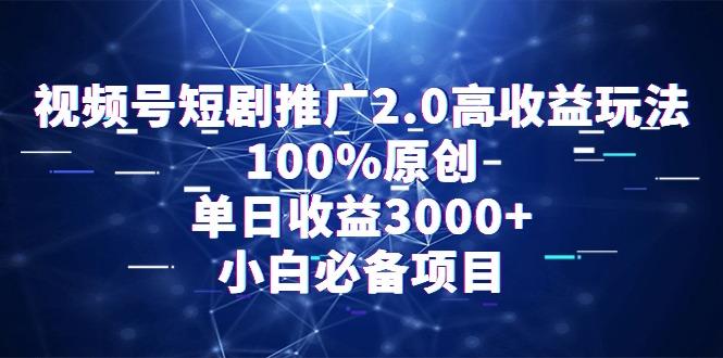 视频号短剧推广2.0高收益玩法，100%原创，单日收益3000+，小白必备项目-鼎铸网