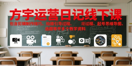 方宇运营日记线下课，包含剪辑制作技巧、拍摄引导过程、起号思维导图、选题等多个教学资料-鼎铸网