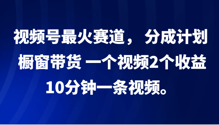 视频号最火赛道， 分成计划， 橱窗带货，一个视频2个收益，10分钟一条视频。-鼎铸网