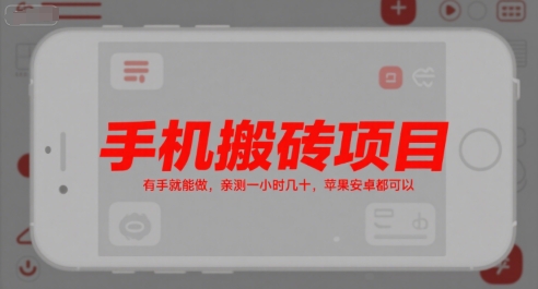 手机搬砖项目，有手就能做，亲测一小时几十，苹果安卓都可以-鼎铸网