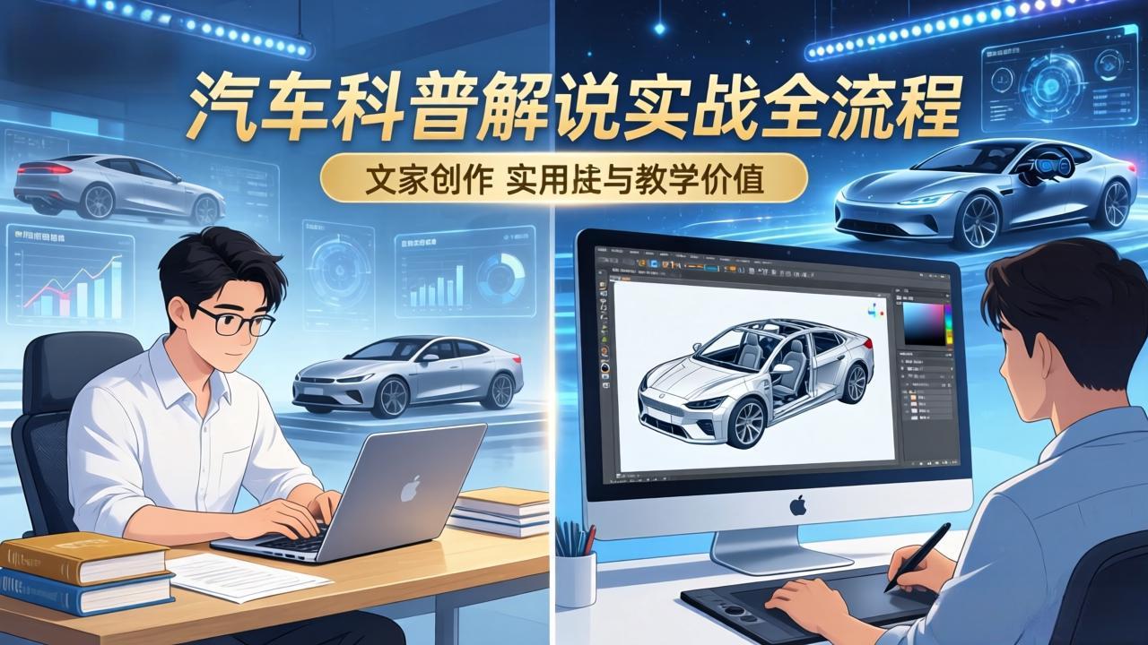 抖音汽车科普解说实战：文案+动画+画面处理+去水印全流程，打造专业汽车科普视频-鼎铸网