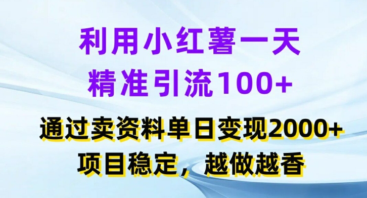 利用小红书一天精准引流100+，通过卖项目单日变现2k+，项目稳定，越做越香【揭秘】-鼎铸网