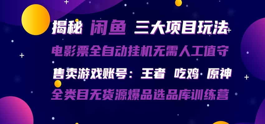 闲鱼三种玩法 全自动电影票 售卖游戏账号 爆品选品库训练营-鼎铸网