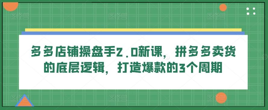 多多店铺操盘手2.0新课，拼多多卖货的底层逻辑，打造爆款的3个周期-鼎铸网