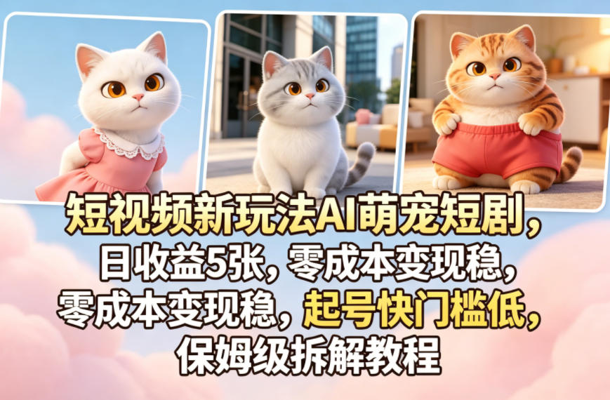 短视频新玩法AI萌宠短剧，日收益5张，零成本变现稳，起号快门槛低，保姆级拆解教程-鼎铸网