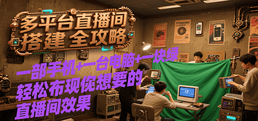 多平台直播间搭建全攻略，一部手机+一台电脑+一块绿布轻松实现你想要的直播间效果-鼎铸网