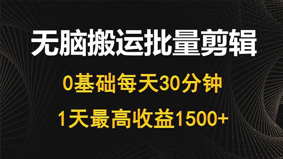 (10008期)每天30分钟，0基础无脑搬运批量剪辑，1天最高收益1500+-鼎铸网