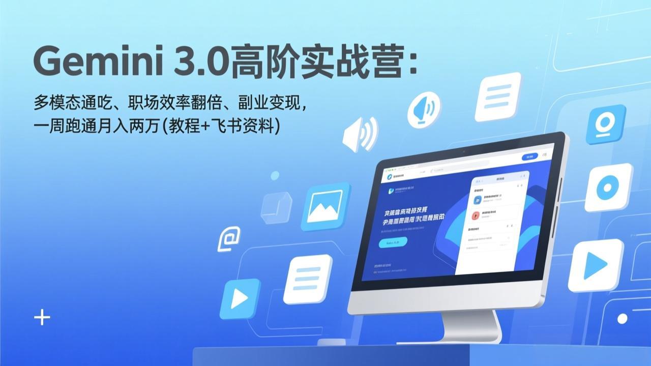 Gemini 3.0高阶实战营：多模态通吃、职场效率翻倍、副业变现，一周跑通月入两万(教程+飞书资料-鼎铸网