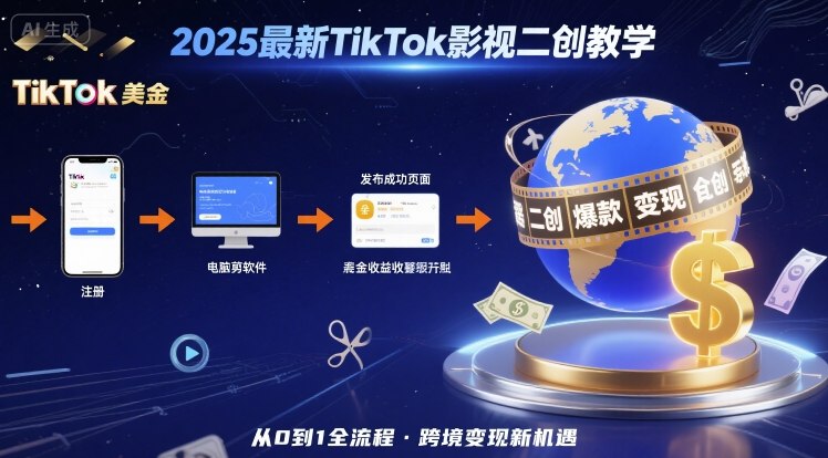 2025年最新TikTok影视二创教学，从注册到发布撸美金全流程，跨境变现新机遇-鼎铸网