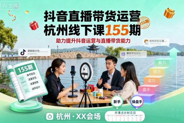 抖音直播带货运营杭州线下课155期，助力提升抖音运营与直播带货能力-鼎铸网