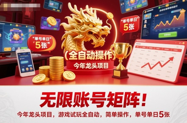 无限账号矩阵！今年龙头项目，游戏试玩全自动，简单操作，单号单日5张【揭秘】-鼎铸网