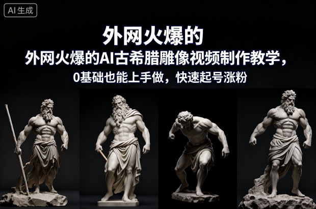 外网火爆的AI古希腊雕像视频制作教学，0基础也能上手做，快速起号涨粉-鼎铸网