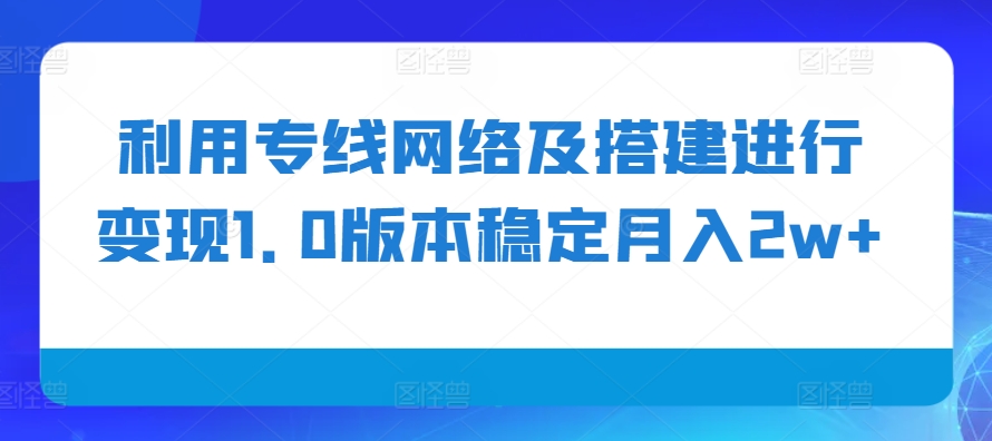 利用专线网络及搭建进行变现1.0版本稳定月入2w+【揭秘】-鼎铸网