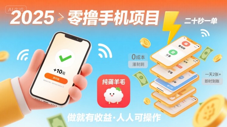 2025年零撸手机项目，二十秒一单，纯薅羊毛 一天2张+做就有-鼎铸网