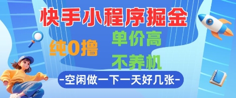 快手小程序掘金，纯0撸，单价高不养机 利用空闲时间做一做，一天好几张【揭秘】-鼎铸网